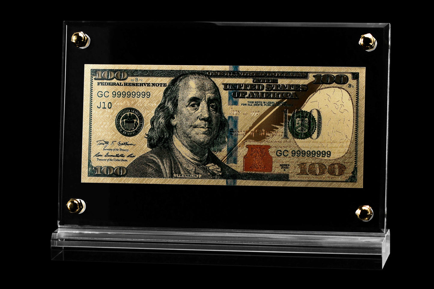 24 Carat Gold USD $100 Coloured Banknote