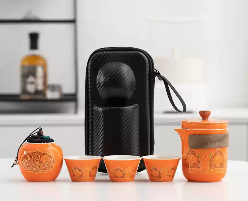 Portable Travel Tea Set – Ceramic Teapot with Three Cups for Outdoor, Camping, and Business Trips - The Shop At Crown Perth
