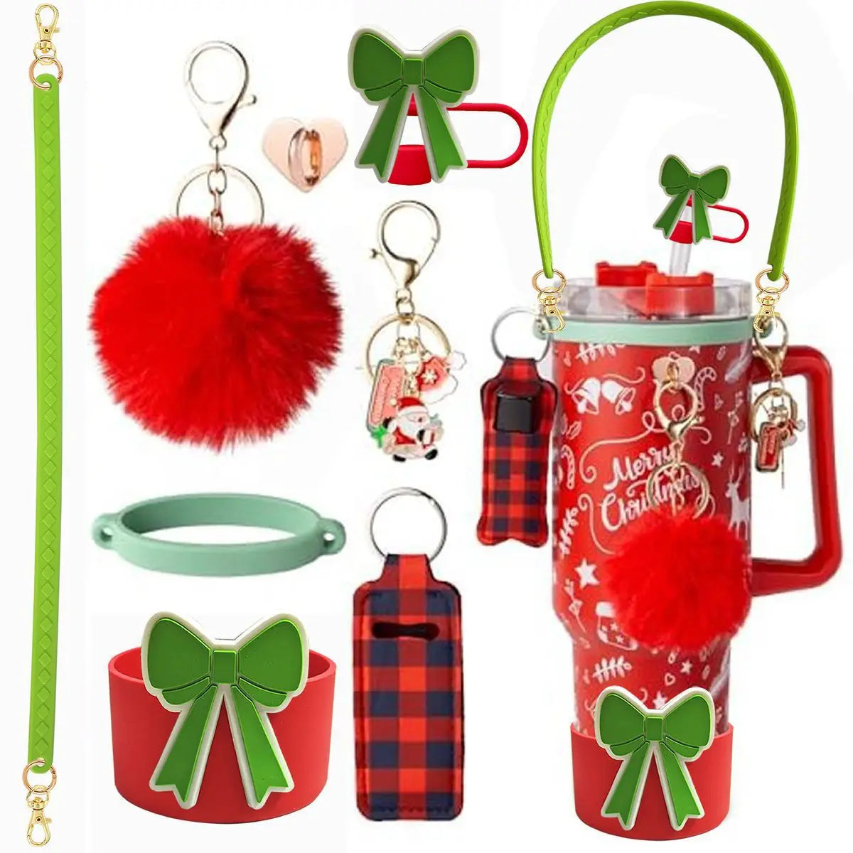 cross-border stanley accessories christmas stanley icecup diy bow decorated cup cover lipstick cover fuzzy ball - The Shop At Crown Perth