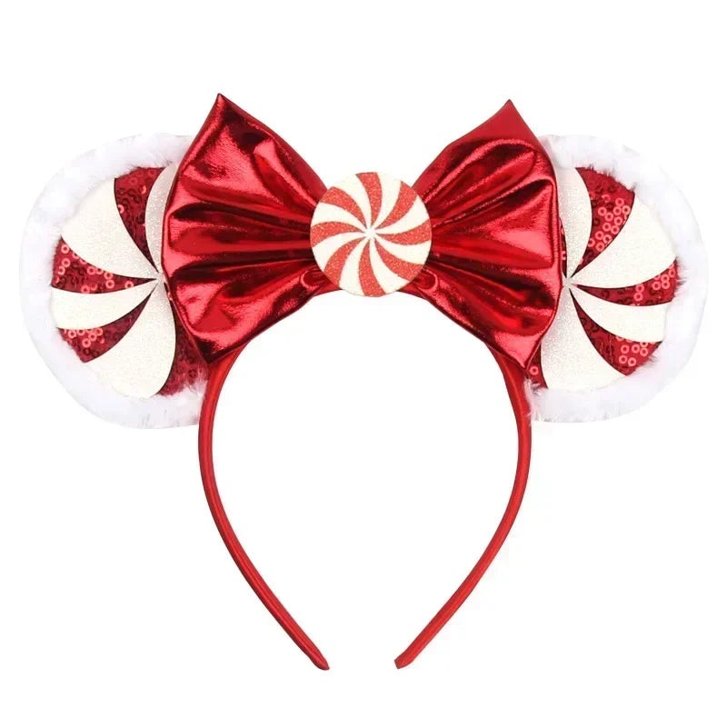 Disney Mickey Mouse Ear Hairbands Lollipop Candy Cane Bows Christmas Headband for Adults Party Kids Women Plush Hair Accessories - The Shop At Crown Perth