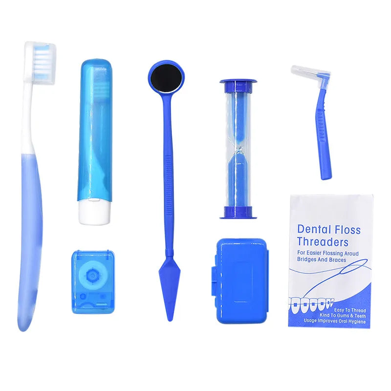 8pcs/set Oral Care Travel Kit Interdental Brush Portable Orthodontic Toothbrush Set Dental Mirror Tooth Wax Dental Floss - The Shop At Crown Perth