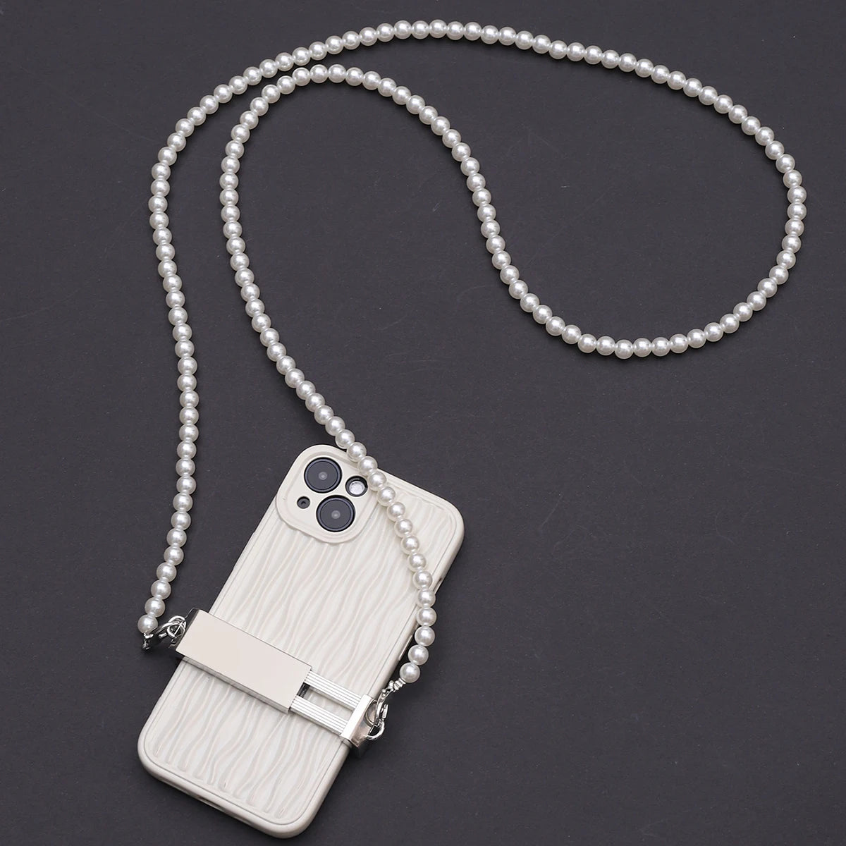 Black Love Clip With Lron Chain Pearl Chain Diagonal Cross Chain Phone Clip - The Shop At Crown Perth