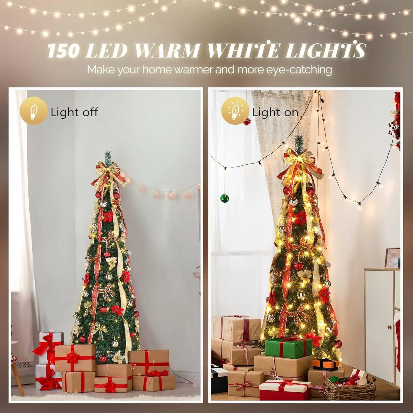 Retractable Christmas Tree 4ft-6ft Folding Christmas Tree plus Light Spiral Tree Christmas Decorative Tree - The Shop At Crown Perth