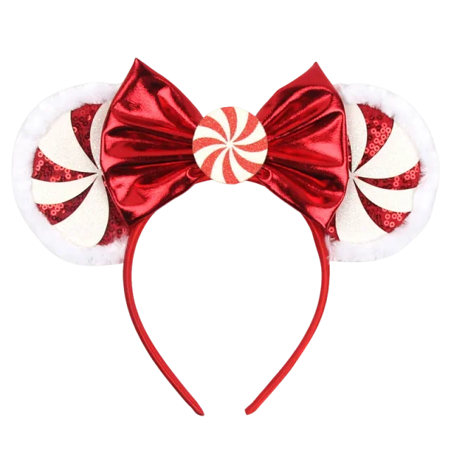 Disney Mickey Mouse Ear Hairbands Lollipop Candy Cane Bows Christmas Headband for Adults Party Kids Women Plush Hair Accessories - The Shop At Crown Perth