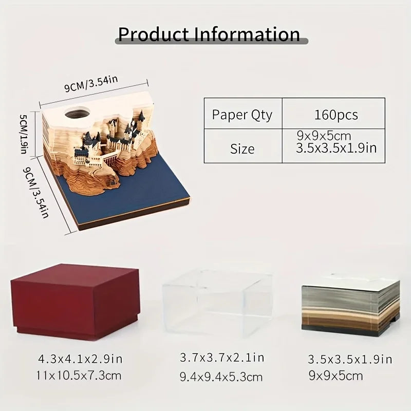 2025 Desk 3D Calendar Pop-Up Castl Calendar Carving Art Memo Notepad Gift for Christmas Housewarming Desktop Decoration - The Shop At Crown Perth