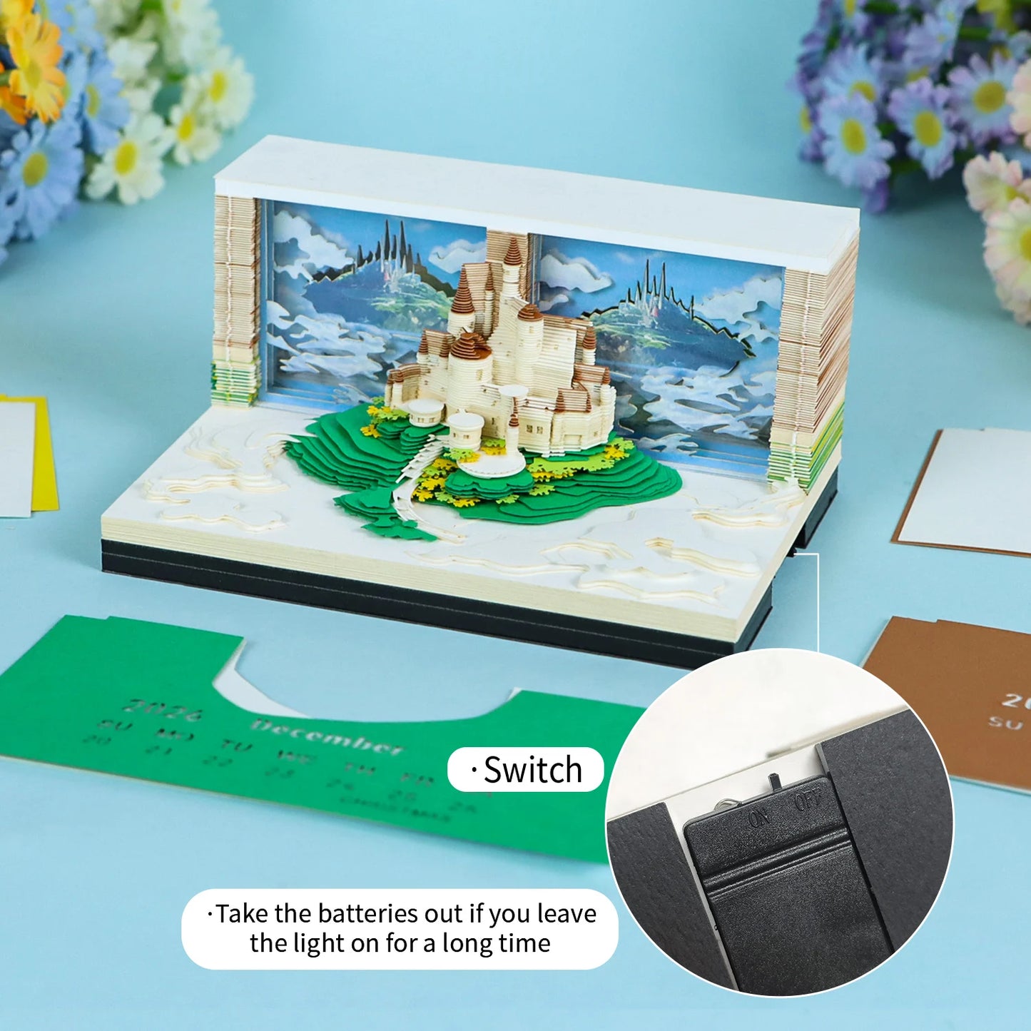 Omoshiroi Block 2026 Calendar Memo Pad 3D Carving Notepad TearOff Paper Memo Pad Block Notes Castle SKY Calendar Christmas Gift - The Shop At Crown Perth