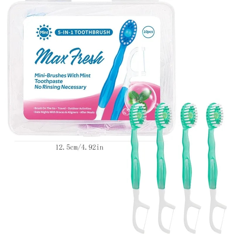 10PCS Mini 5 in 1 Toothbrush & Floss Travel Toothbrushes with Toothpaste Set with Floss+Pick Multifunctional Floss - The Shop At Crown Perth