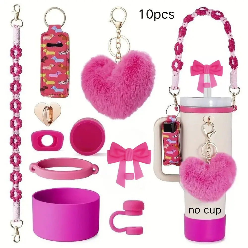 cross-border stanley accessories christmas stanley icecup diy bow decorated cup cover lipstick cover fuzzy ball - The Shop At Crown Perth