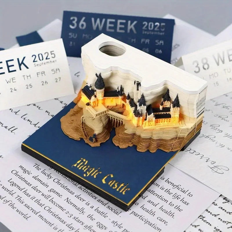 2025 Desk 3D Calendar Pop-Up Castl Calendar Carving Art Memo Notepad Gift for Christmas Housewarming Desktop Decoration - The Shop At Crown Perth