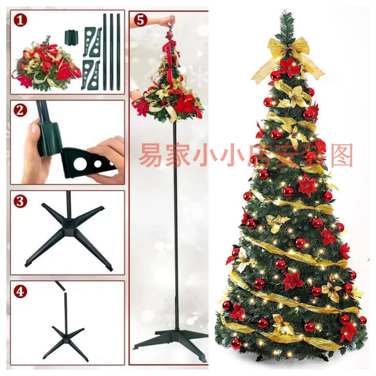 Foldable Pre-Decorated Christmas Tree Pop-Up Festive Decoration Home Decor Portable Christmas Tree 120/150/180/210cm - The Shop At Crown Perth