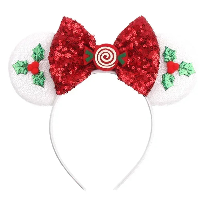 Disney Mickey Mouse Ear Hairbands Lollipop Candy Cane Bows Christmas Headband for Adults Party Kids Women Plush Hair Accessories - The Shop At Crown Perth