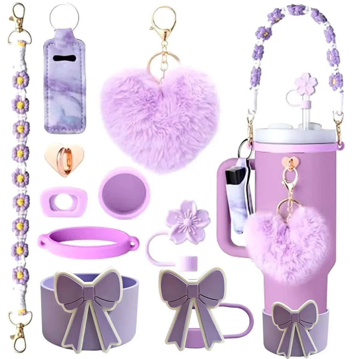 cross-border stanley accessories christmas stanley icecup diy bow decorated cup cover lipstick cover fuzzy ball - The Shop At Crown Perth