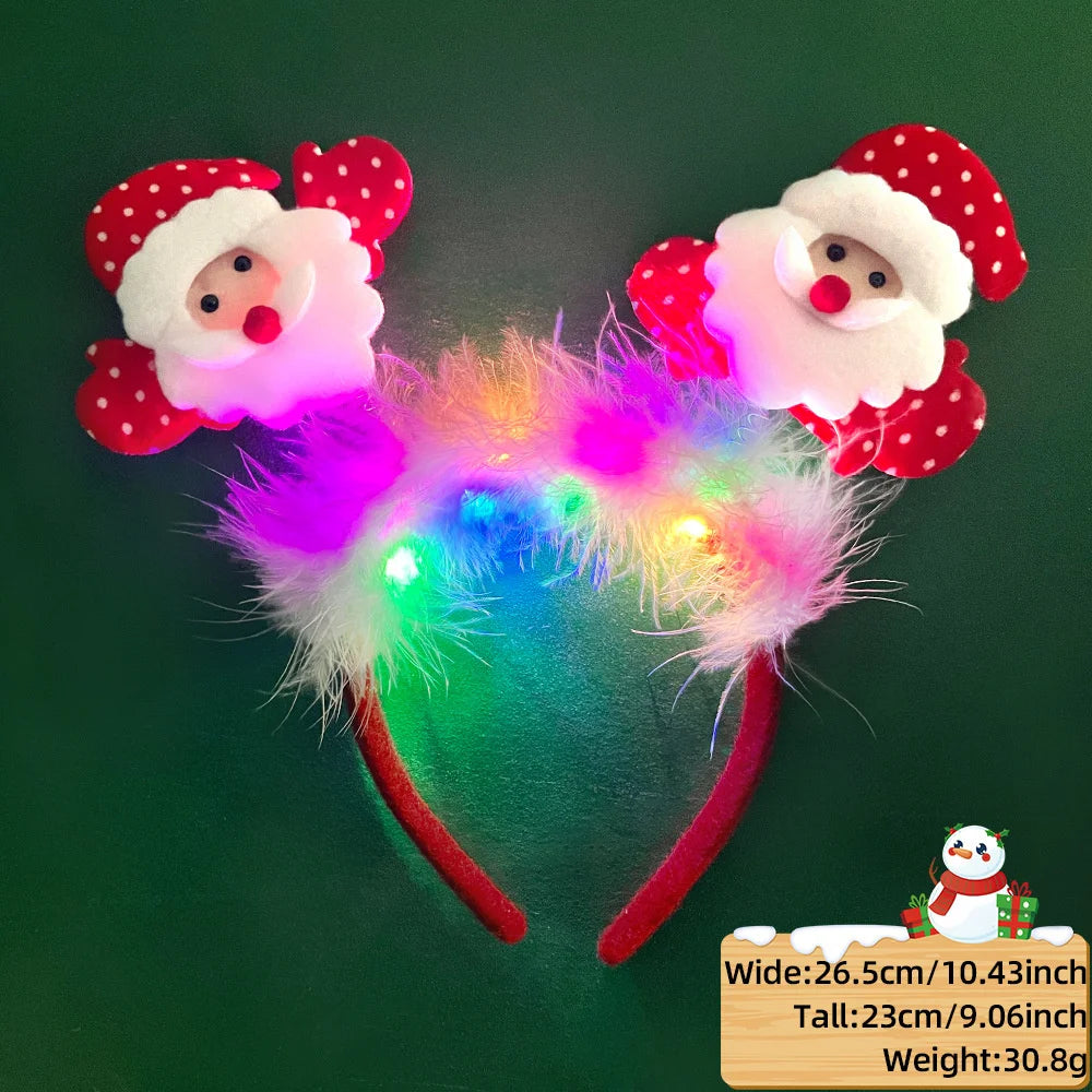LED Christmas Feather Lighted Headband Santa Claus Elk Glow Hair Band Plush Hair Hoop Children Party Costume Xmas Decoration - The Shop At Crown Perth