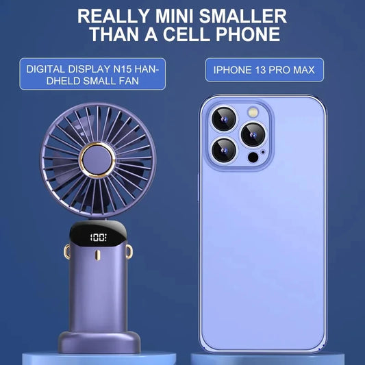 3000mAh Handheld Mini Fan Foldable Portable Neck Hanging Fans 5 Speed USB Rechargeable Fan with Phone Stand and Display Screen - The Shop At Crown Perth