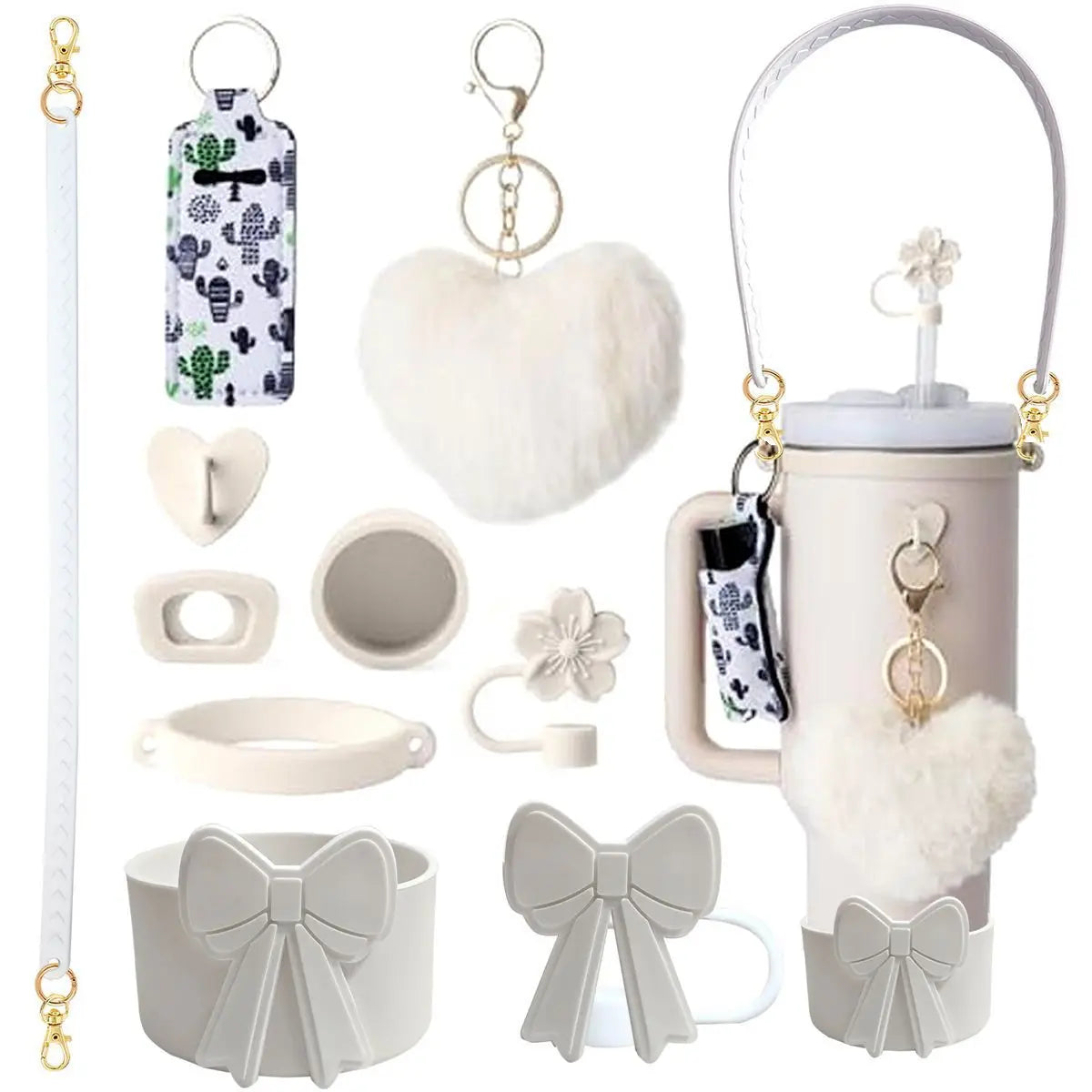 cross-border stanley accessories christmas stanley icecup diy bow decorated cup cover lipstick cover fuzzy ball - The Shop At Crown Perth