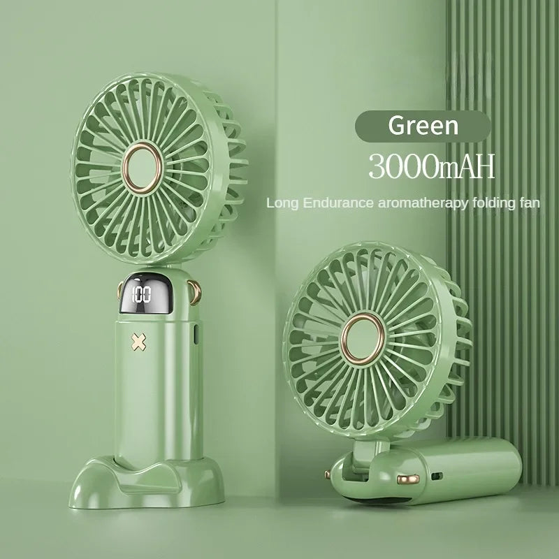 Handheld Fan Mini Foldable Portable Neck Hanging Fans 5 Speed USB Rechargeable 3000mAh Fan with Phone Stand and Display Screen - The Shop At Crown Perth