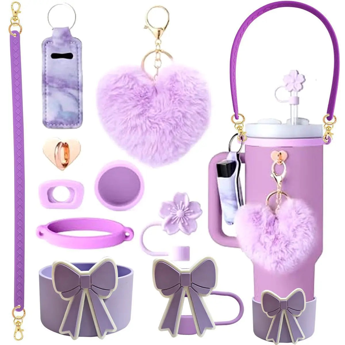 cross-border stanley accessories christmas stanley icecup diy bow decorated cup cover lipstick cover fuzzy ball - The Shop At Crown Perth