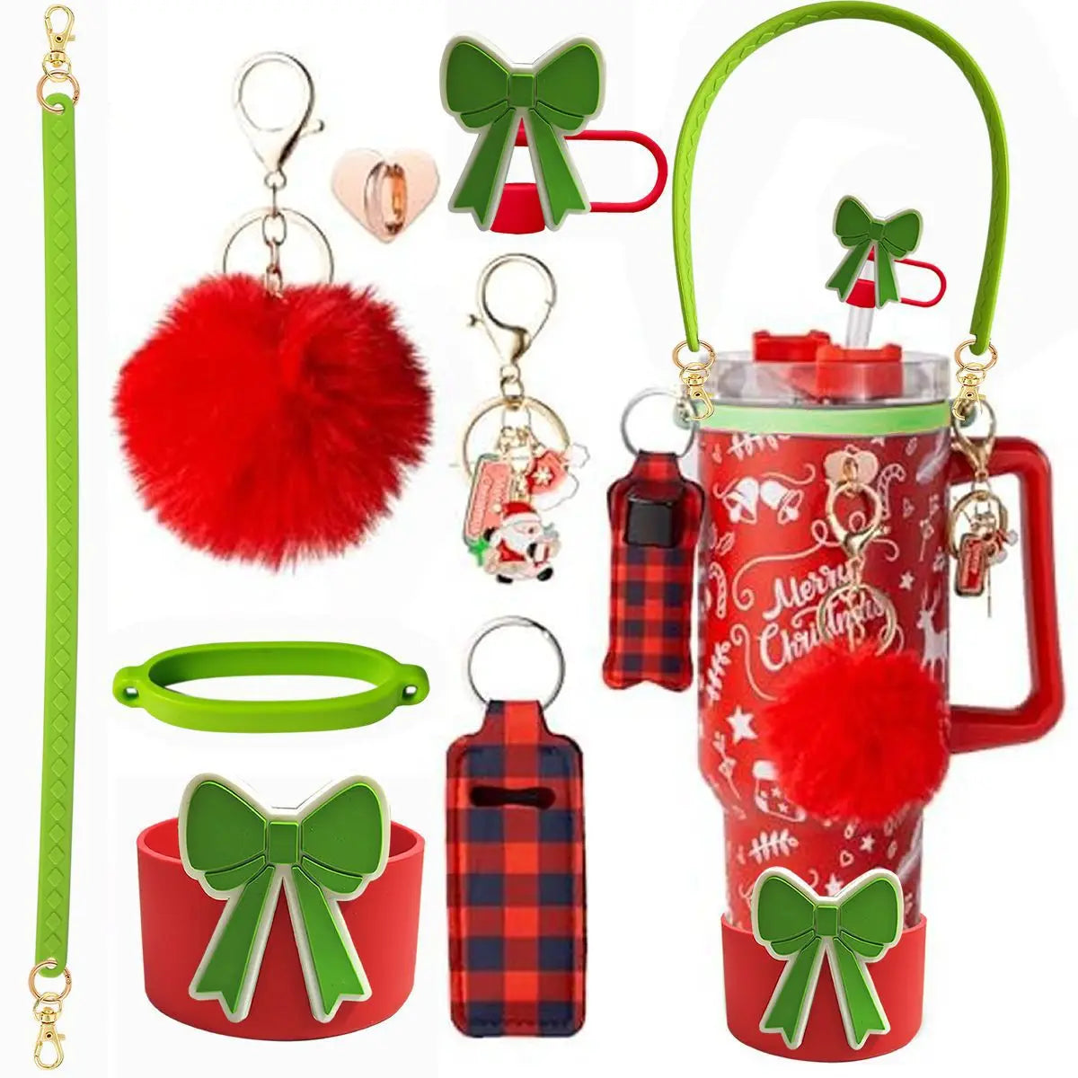 cross-border stanley accessories christmas stanley icecup diy bow decorated cup cover lipstick cover fuzzy ball - The Shop At Crown Perth