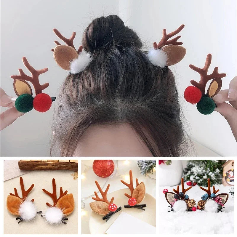 Christmas Antler Hair Clips Deer Ear Hairpins Festivals Christmas Headbands Pine Cones Hair Ball Adult Headwear Hair Accessories - The Shop At Crown Perth