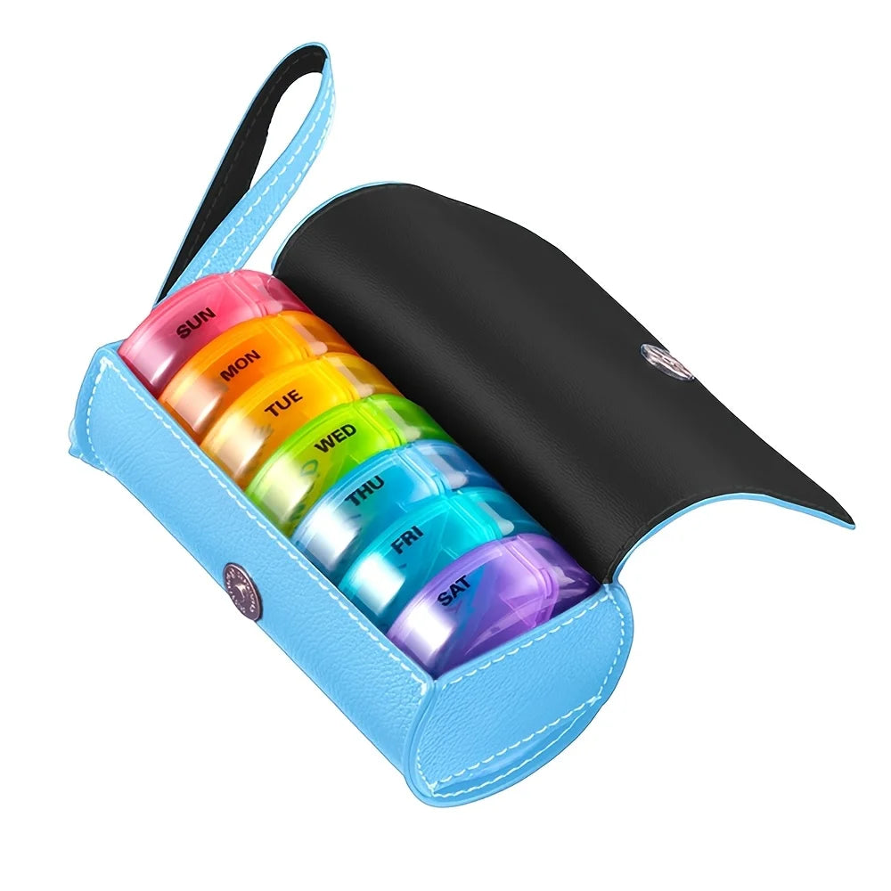 Weekly Pill Organizer 2 Times a Day, AM PM Large Daily Pill Box with PU Leather Case for Travel, Round Medicine Organizer - The Shop At Crown Perth