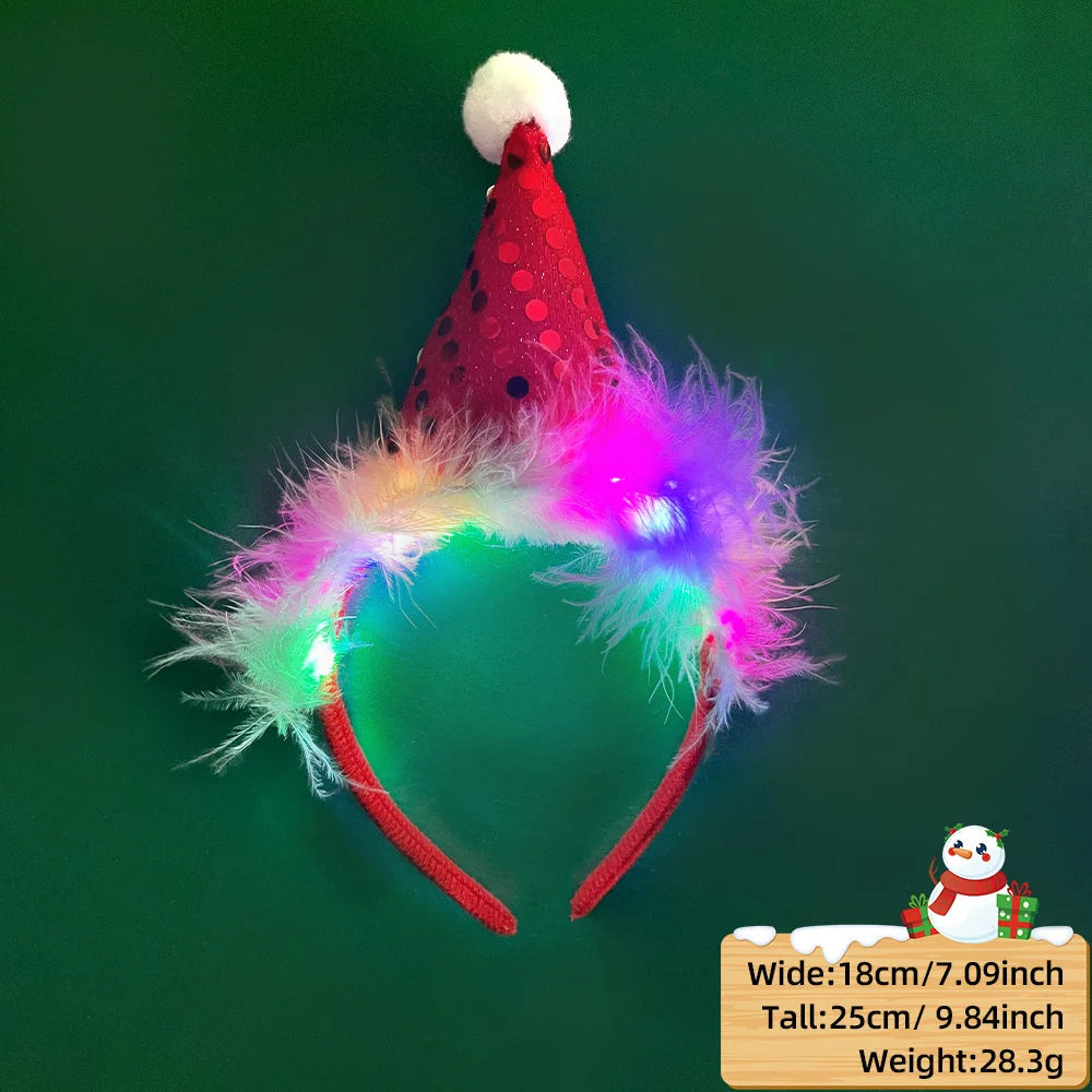 LED Christmas Feather Lighted Headband Santa Claus Elk Glow Hair Band Plush Hair Hoop Children Party Costume Xmas Decoration - The Shop At Crown Perth