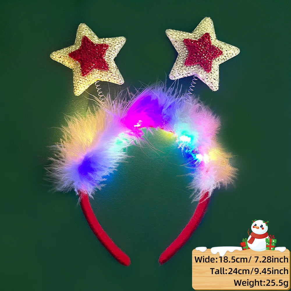 LED Christmas Feather Lighted Headband Santa Claus Elk Glow Hair Band Plush Hair Hoop Children Party Costume Xmas Decoration - The Shop At Crown Perth