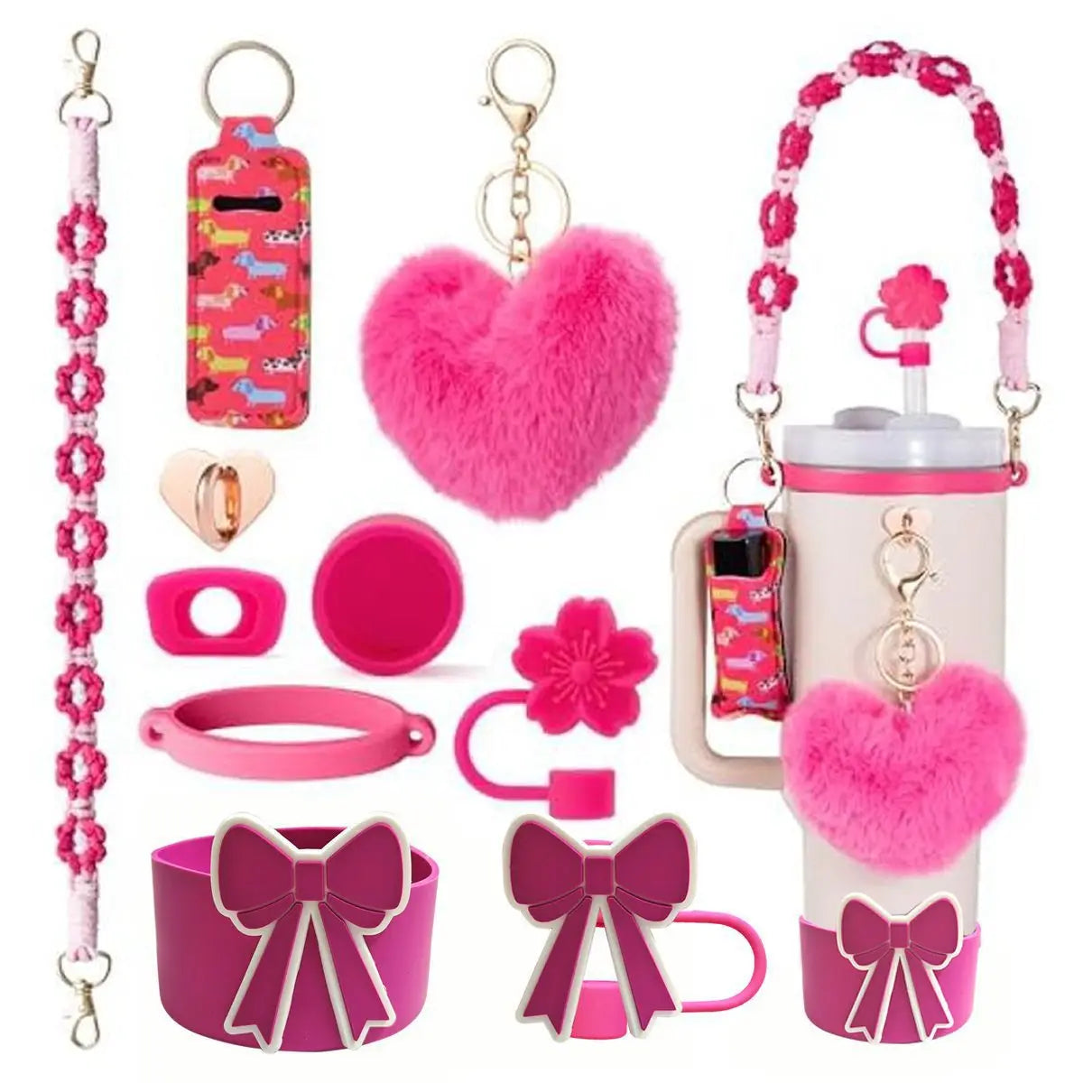 cross-border stanley accessories christmas stanley icecup diy bow decorated cup cover lipstick cover fuzzy ball - The Shop At Crown Perth