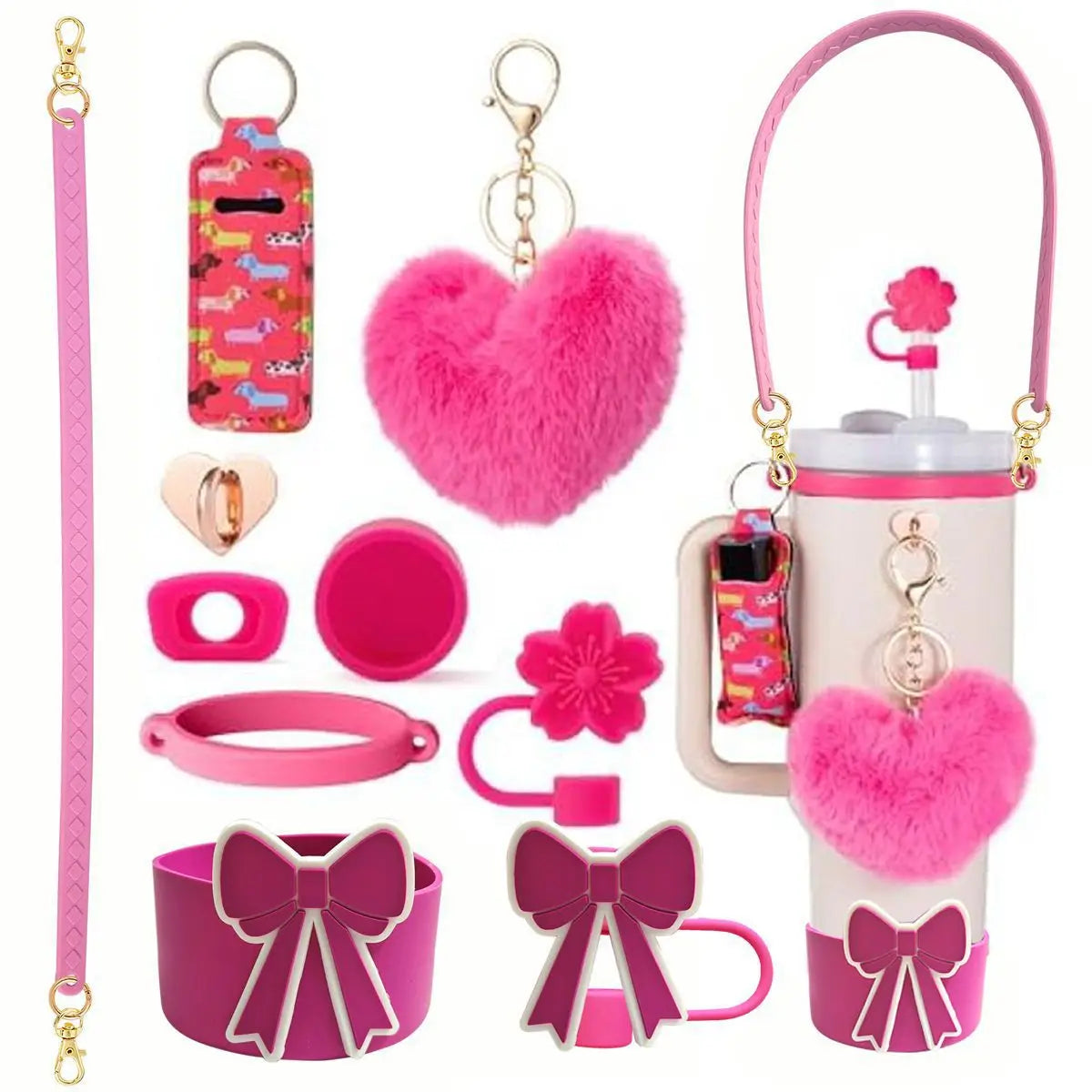 cross-border stanley accessories christmas stanley icecup diy bow decorated cup cover lipstick cover fuzzy ball - The Shop At Crown Perth