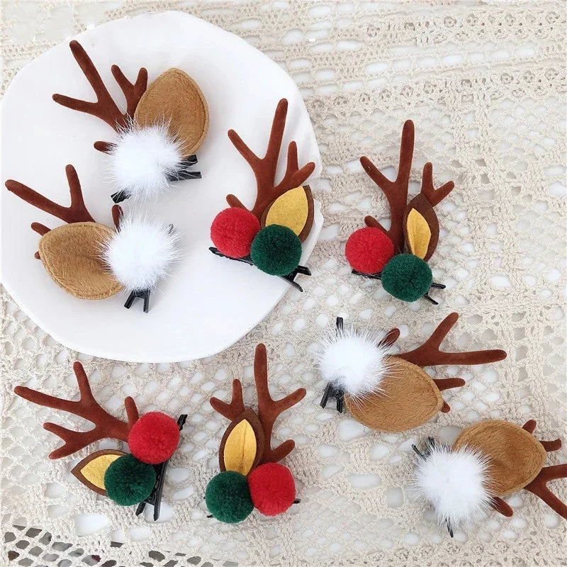 Christmas Antler Hair Clips Deer Ear Hairpins Festivals Christmas Headbands Pine Cones Hair Ball Adult Headwear Hair Accessories - The Shop At Crown Perth