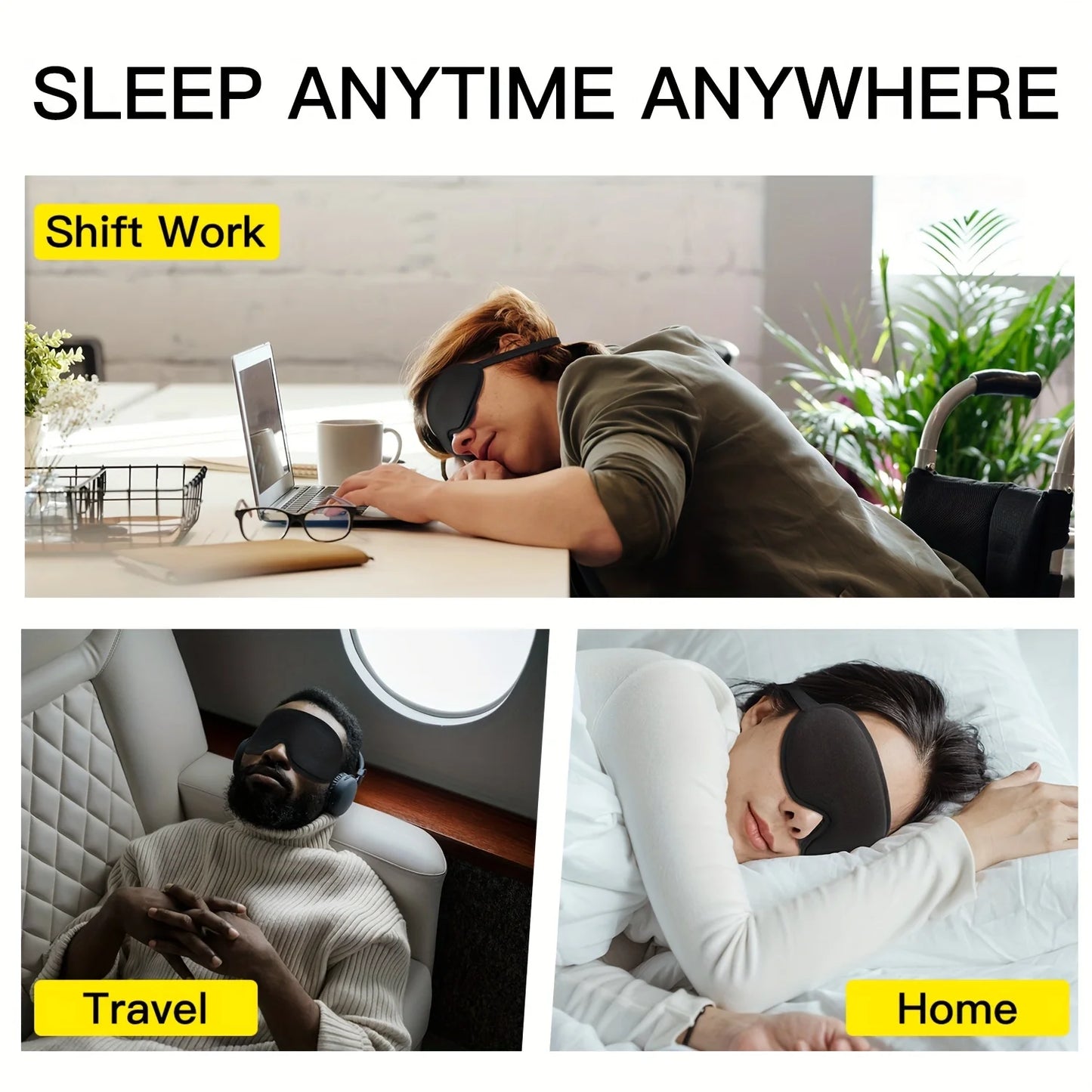 3D Sleep Mask With Noise Ear plug, Unisex Blackout, Protects Eyelashes, Adjustable Strap, Travel Plane Work Eye Mask - The Shop At Crown Perth