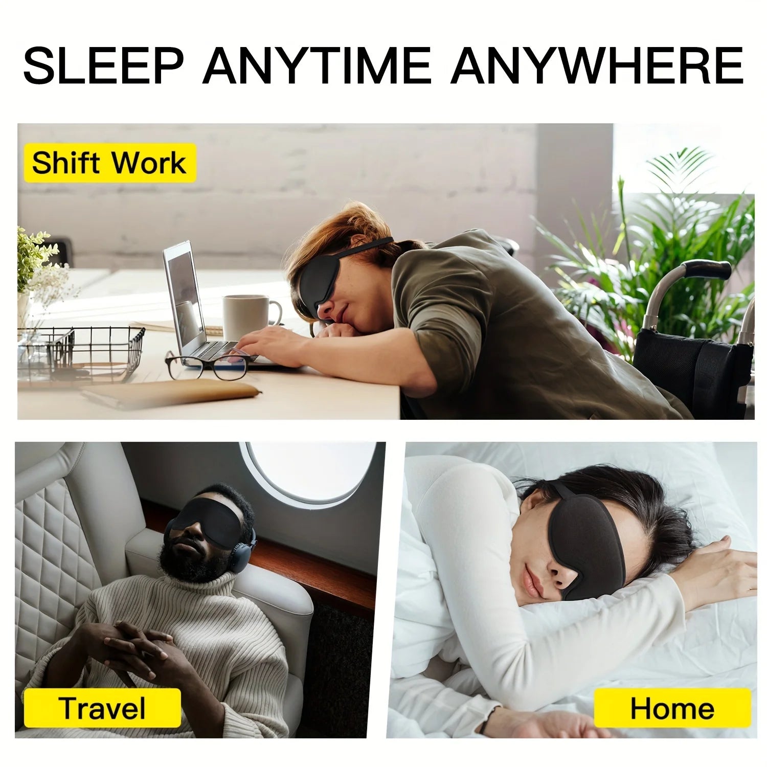 3D Sleep Mask With Noise Ear plug, Unisex Blackout, Protects Eyelashes, Adjustable Strap, Travel Plane Work Eye Mask - The Shop At Crown Perth