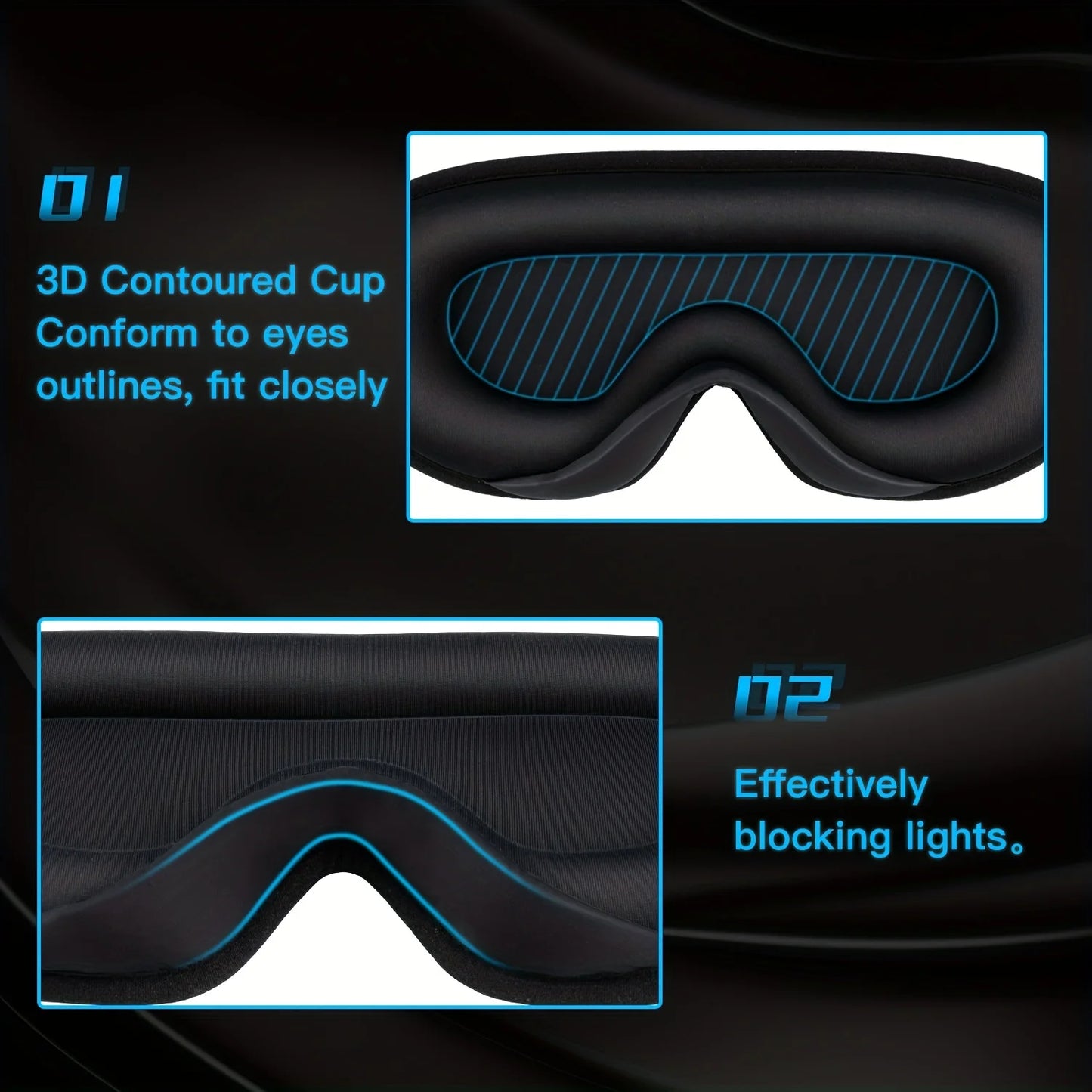 3D Sleep Mask With Noise Ear plug, Unisex Blackout, Protects Eyelashes, Adjustable Strap, Travel Plane Work Eye Mask - The Shop At Crown Perth