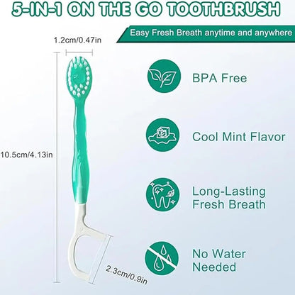 5-in-1 Mini Toothbrushes with Toothpaste Tongue Scraper Flosses Portable Soft Versatile Toothbrush Kit for Home and Travel - The Shop At Crown Perth