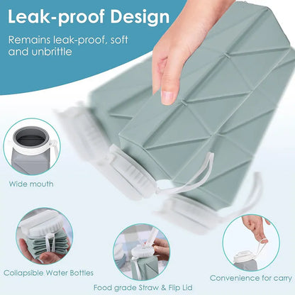 620ml Collapsible Water Bottle Cup with Straw Lid Leakproof BPA Free Silicone Foldable Water Bottle for Travel Gym Camping Sport - The Shop At Crown Perth