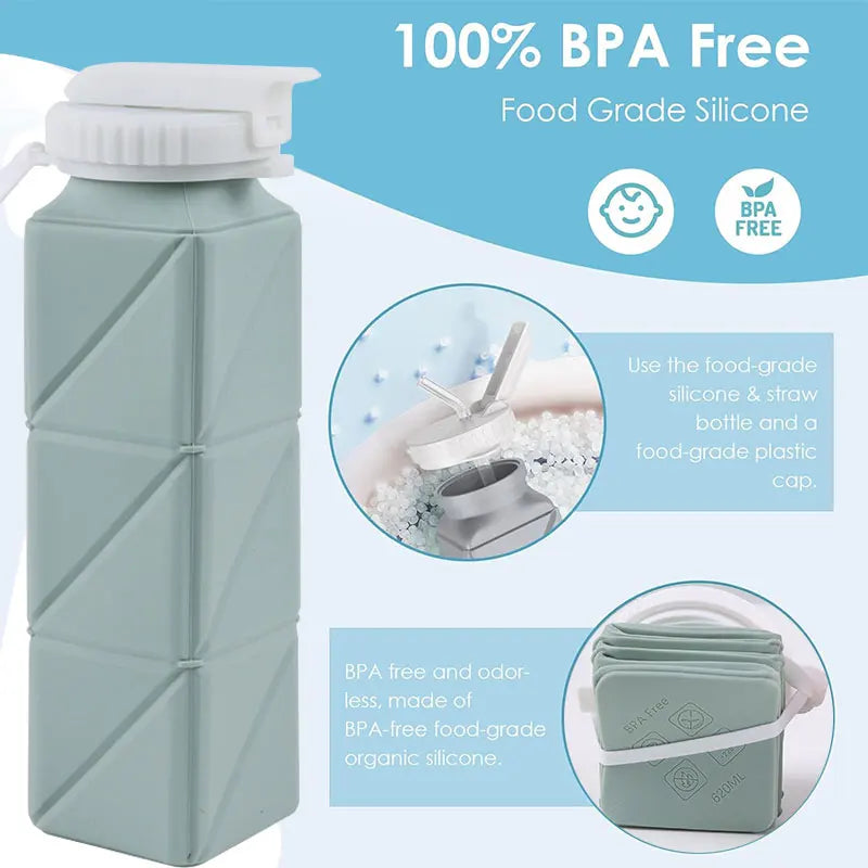 620ml Collapsible Water Bottle Cup with Straw Lid Leakproof BPA Free Silicone Foldable Water Bottle for Travel Gym Camping Sport - The Shop At Crown Perth