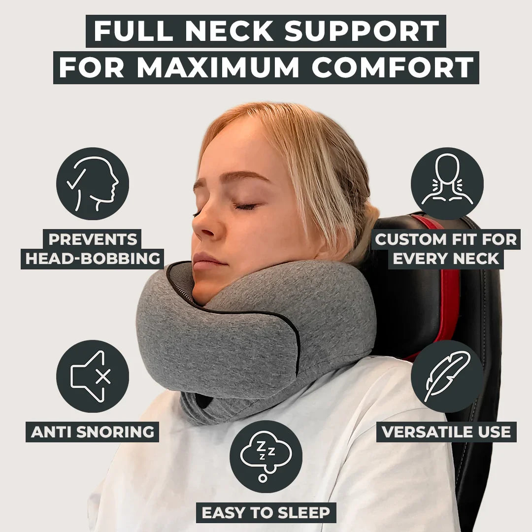 Okayso Memory Foam Neck Pillow U-Shaped Travel Pillow Adjustable Portable Ergonomic Support for Airplane Car Neck Pillow - The Shop At Crown Perth