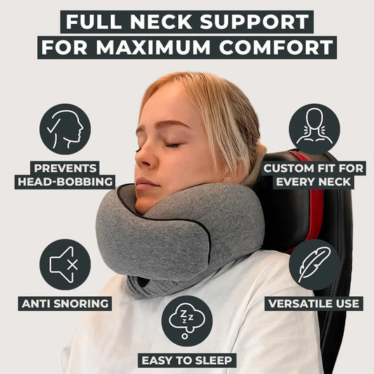 Okayso Memory Foam Neck Pillow U-Shaped Travel Pillow Adjustable Portable Ergonomic Support for Airplane Car Neck Pillow - The Shop At Crown Perth