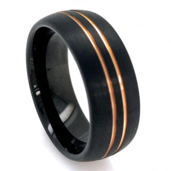 Mens Tungsten Ring Black Rose Gold Inlay - The Shop At Crown Perth