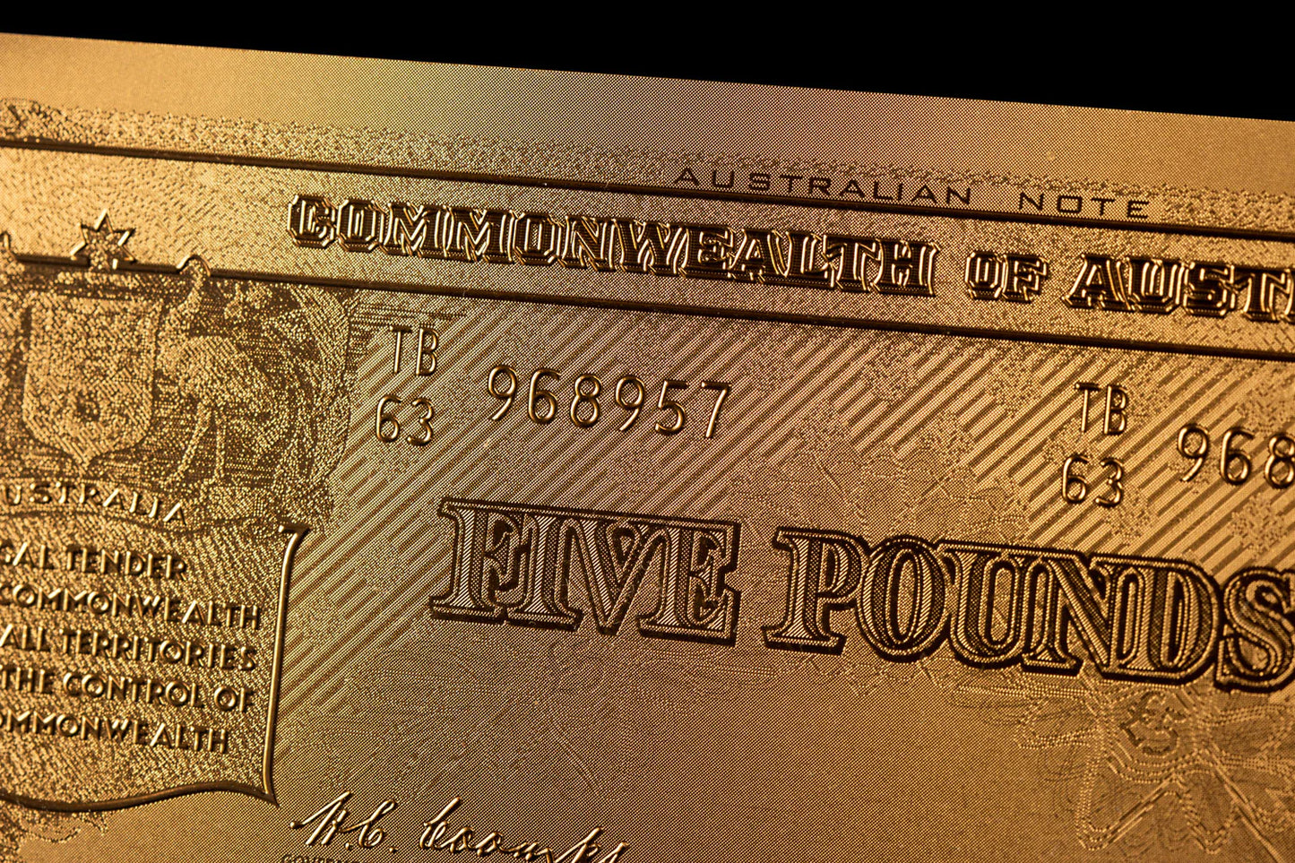 24 Carat Gold 5 POUND Imperial Currency Banknote