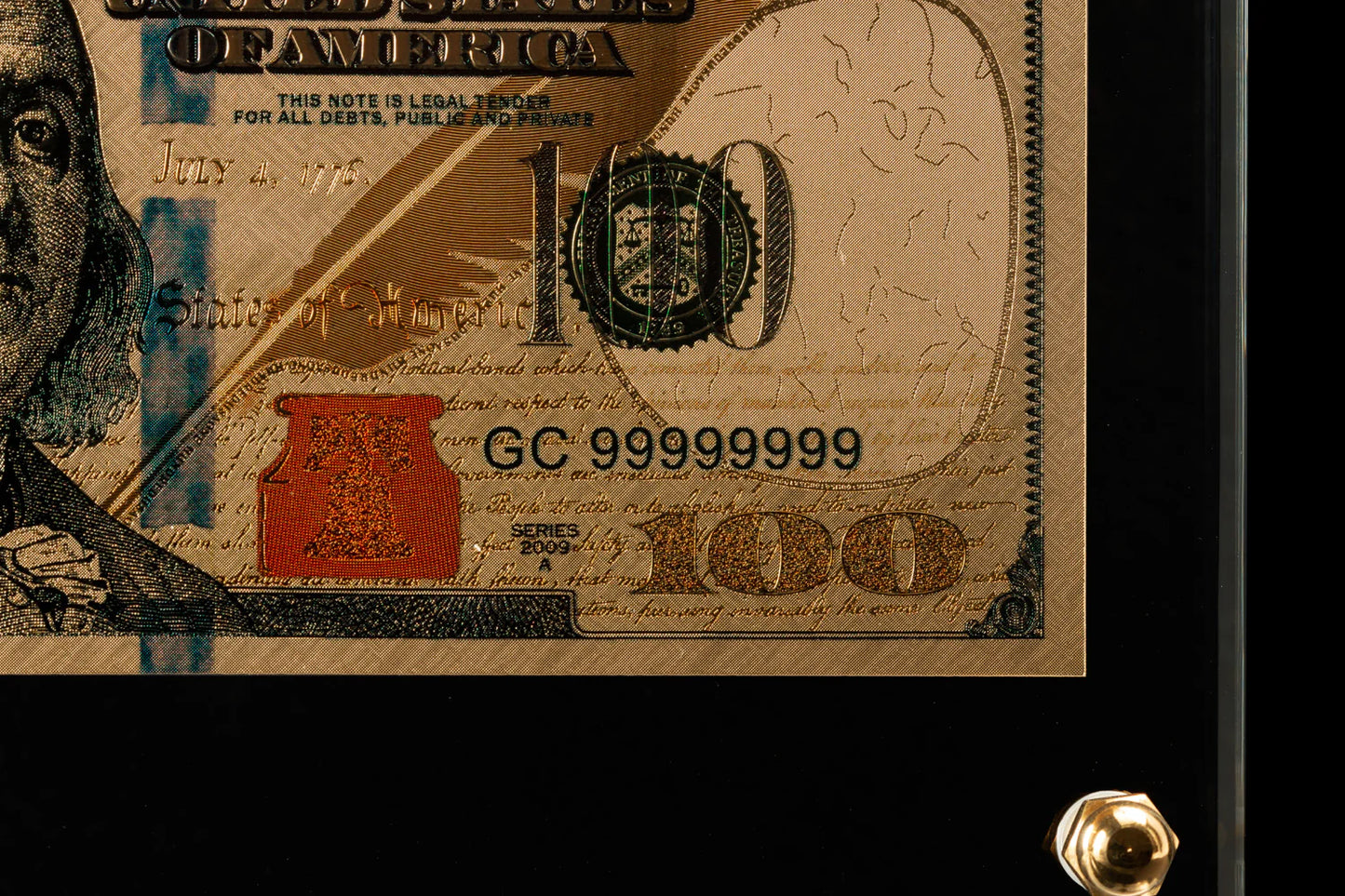 24 Carat Gold USD $100 Coloured Banknote