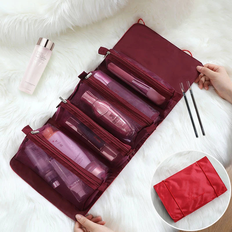 4 in 1 Cosmetic Bag For Women Zipper Mesh Separable Cosmetics Pouch Ladies Foldable Nylon Bag Rope Makeup Bag Kosmetyczka - The Shop At Crown Perth