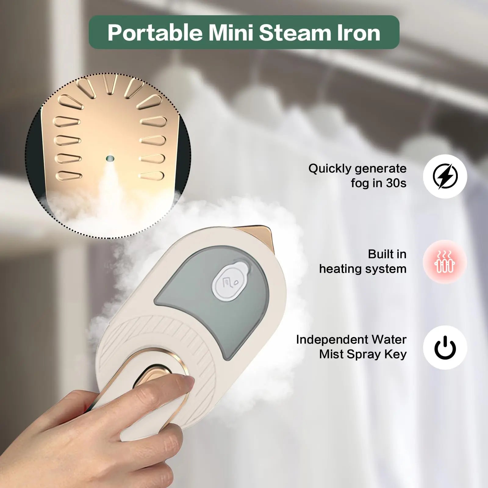 Portable Mini Dry Iron with Continuous Steam Output Stainless Steel Soleplate for Home & Travel Clothes Folding - The Shop At Crown Perth