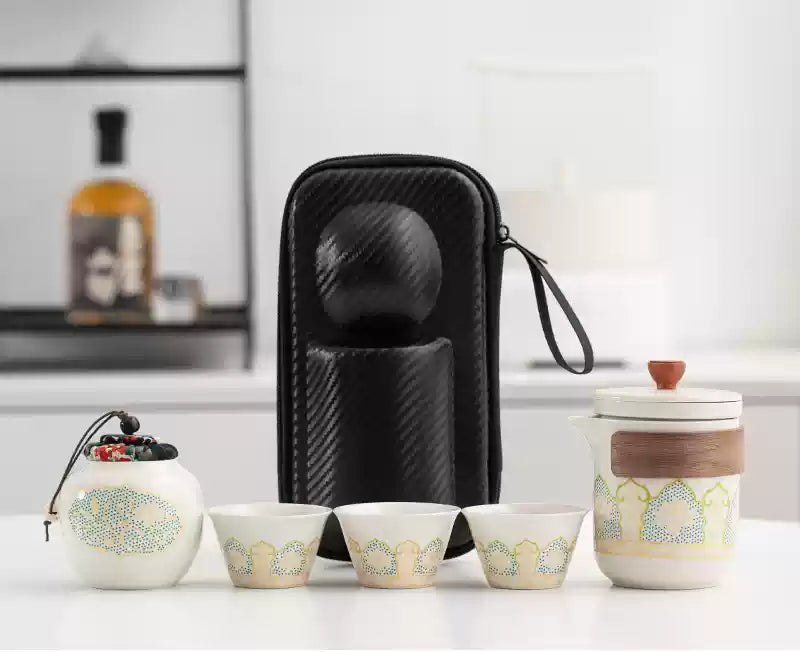 Portable Travel Tea Set – Ceramic Teapot with Three Cups for Outdoor, Camping, and Business Trips - The Shop At Crown Perth