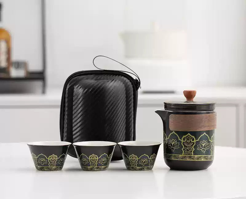 Portable Travel Tea Set – Ceramic Teapot with Three Cups for Outdoor, Camping, and Business Trips - The Shop At Crown Perth