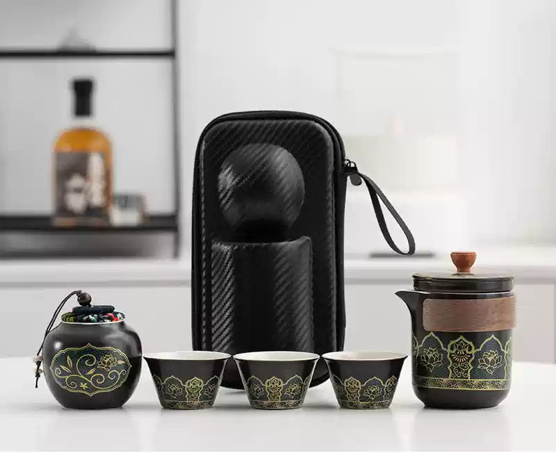 Portable Travel Tea Set – Ceramic Teapot with Three Cups for Outdoor, Camping, and Business Trips - The Shop At Crown Perth