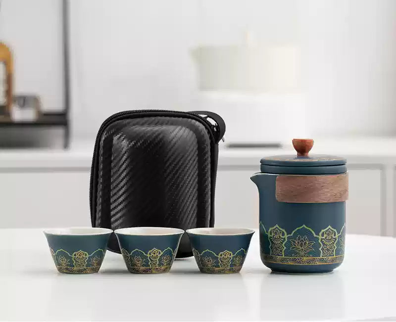 Portable Travel Tea Set – Ceramic Teapot with Three Cups for Outdoor, Camping, and Business Trips - The Shop At Crown Perth