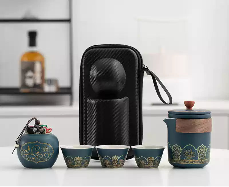 Portable Travel Tea Set – Ceramic Teapot with Three Cups for Outdoor, Camping, and Business Trips - The Shop At Crown Perth