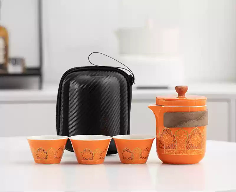 Portable Travel Tea Set – Ceramic Teapot with Three Cups for Outdoor, Camping, and Business Trips - The Shop At Crown Perth