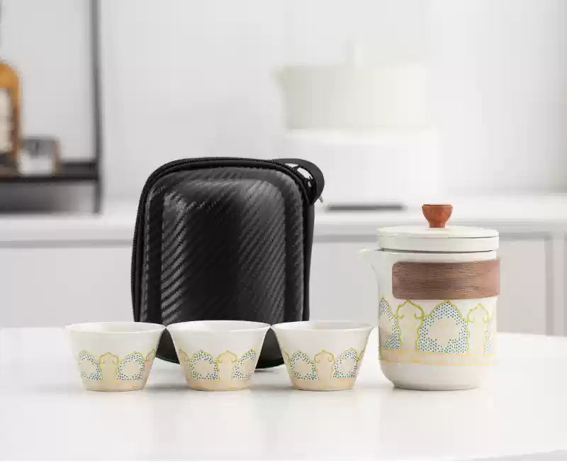 Portable Travel Tea Set – Ceramic Teapot with Three Cups for Outdoor, Camping, and Business Trips - The Shop At Crown Perth