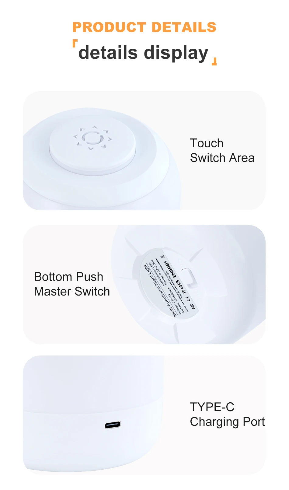 Touch Sensor Table Lamp USB Rechargeable 3 Colors Dimmable LED Night Light Portable Baby Bedroom Bedside Reading Desk Lamp